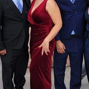 Red long dress velvet